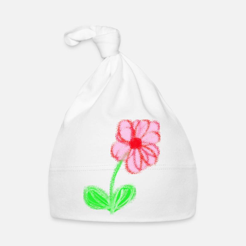 Fleur rouge peinte à la main pixel de fleur abstraite - Bonnet bio Bébé - blanc