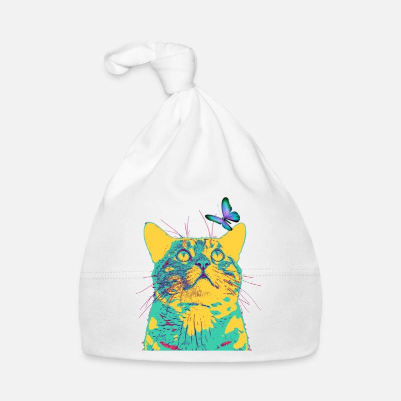 le papillon aime le chat - Bonnet bio Bébé - blanc