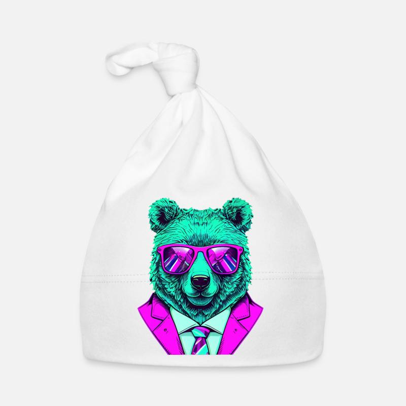 cool boss bear with sunglasses on Baby Bio-Mütze