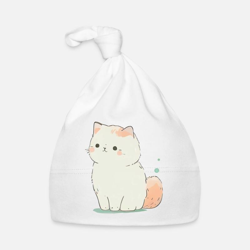 Chat mignon pastel - Bonnet bio Bébé - blanc