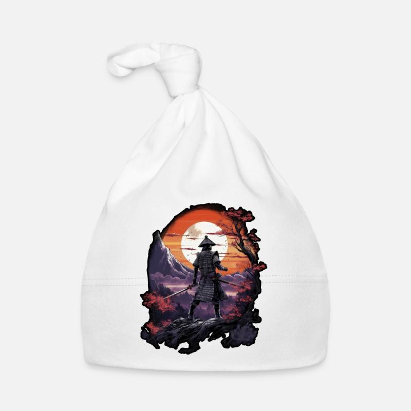 Chinese Warrior emerging from sunset, vector Organic Baby Cap