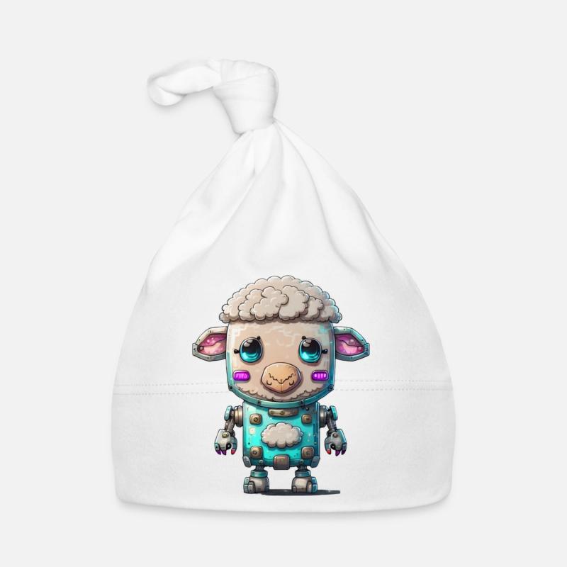 Robot Mouton - Bonnet bio Bébé - blanc