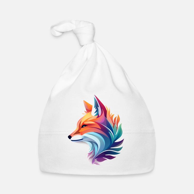 Renard coloré - Bonnet bio Bébé - blanc