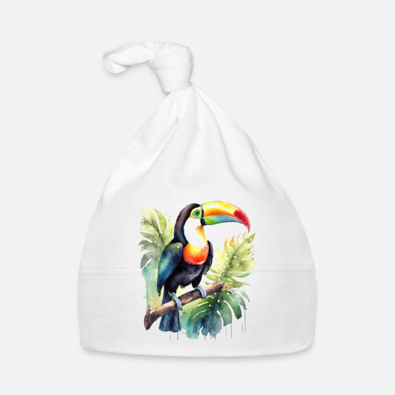 Aquarelle de Toucan - Bonnet bio Bébé - blanc