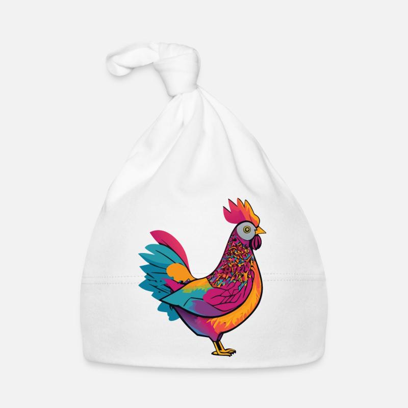 Poule mignonne et colorée - Bonnet bio Bébé - blanc