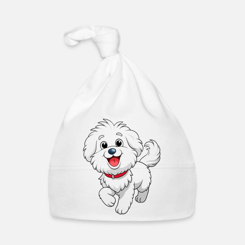 Happy Bichon Frise Prancing Art Organic Baby Cap