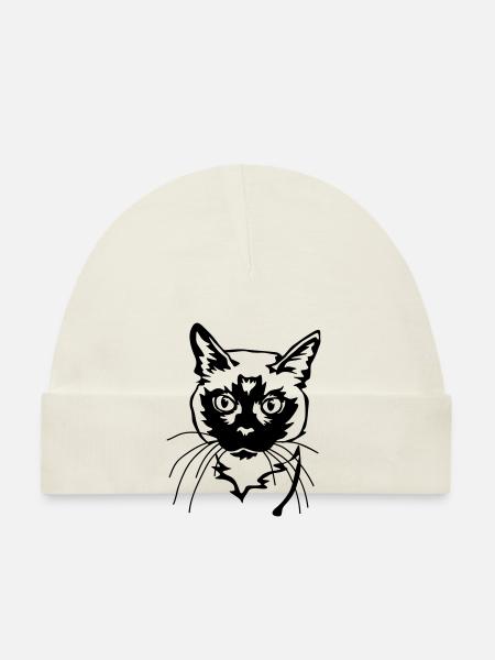 Chat siamois - Bonnet bio Bébé - blanc - Devant