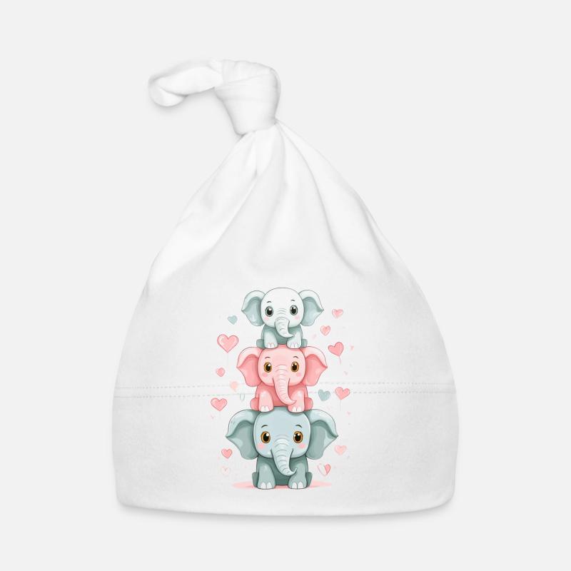 Trois éléphants mignons – adaptés au baptême Bonnet bio Bébé