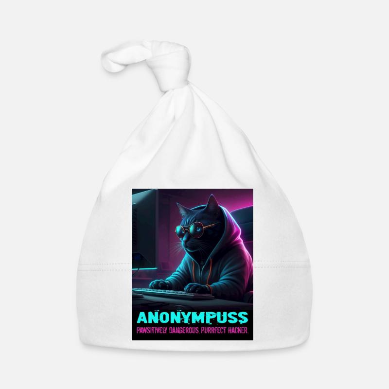 Anonympuss Cat Hacker Funny Image Cat Meme - Organic Baby Cap - white