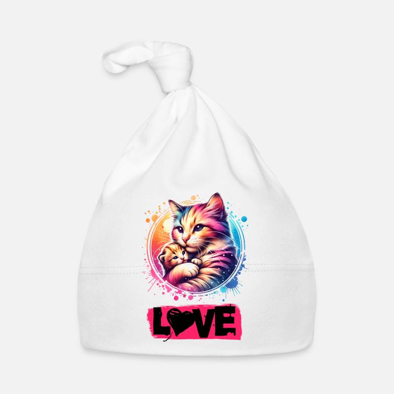 Beau chat avec un chaton - les chats sont amour. Bonnet bio Bébé