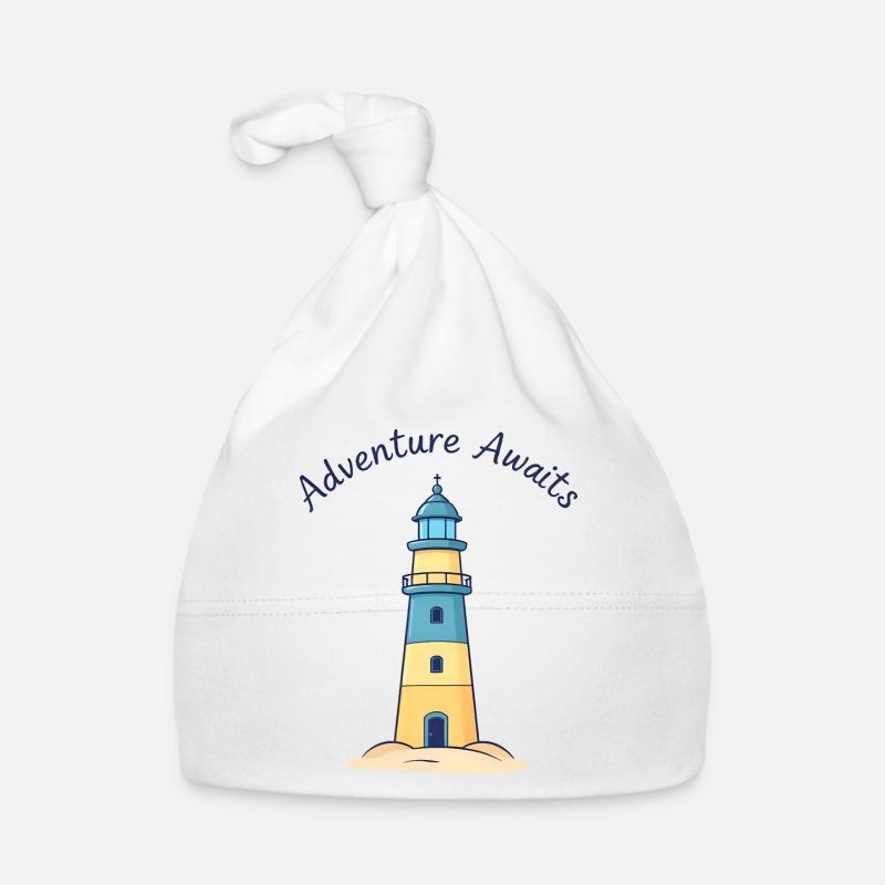 Phare bleu et jaune vibrant sur la plage de sable Bonnet bio Bébé