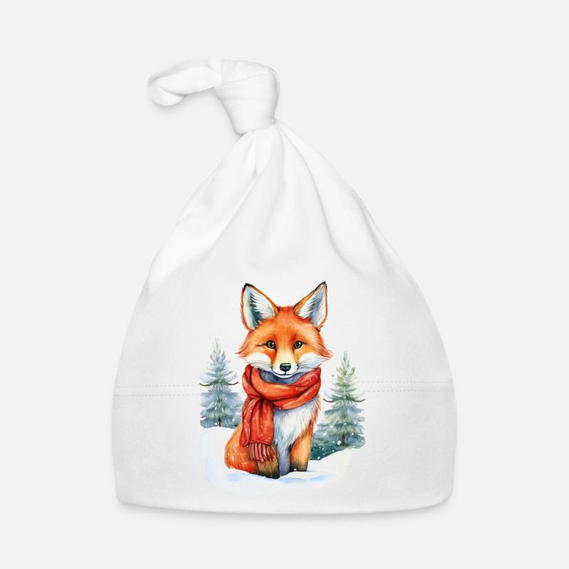 Un renard avec une écharpe dans la neige Bonnet bio Bébé