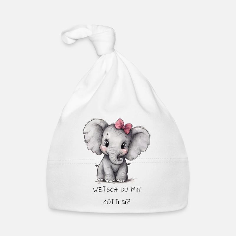 Éléphant « Wetsch du min Götti si ? » – parrain Bonnet bio Bébé
