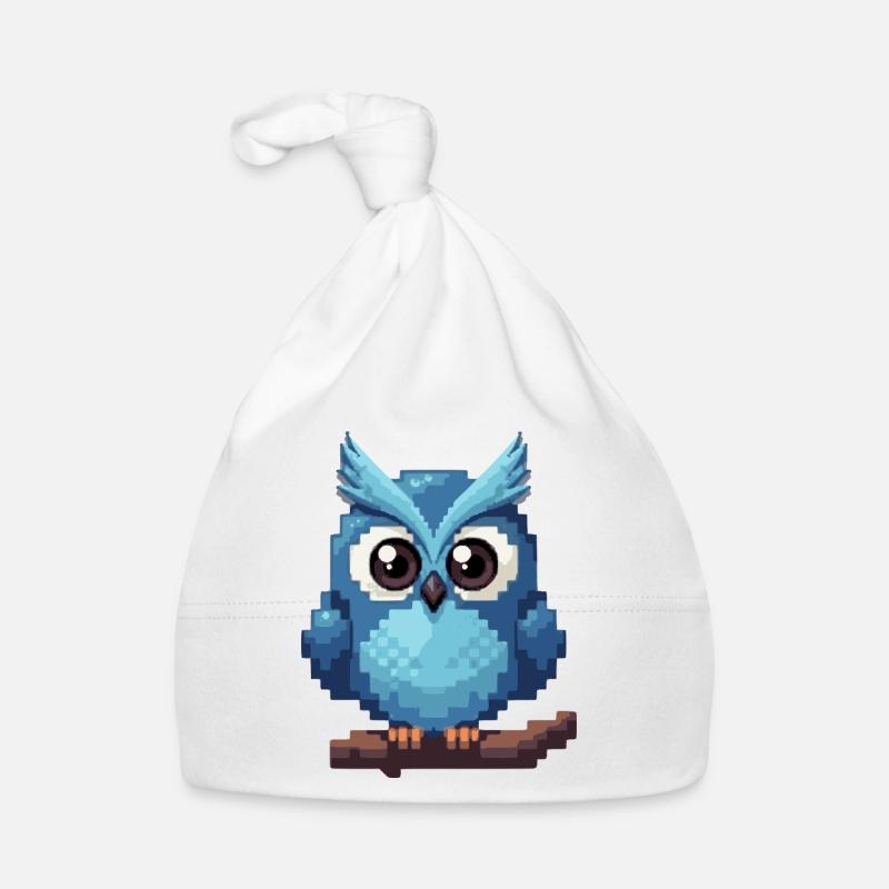Pixel Eule – Retro 8-Bit Style - Baby Bio-Mütze - Weiß