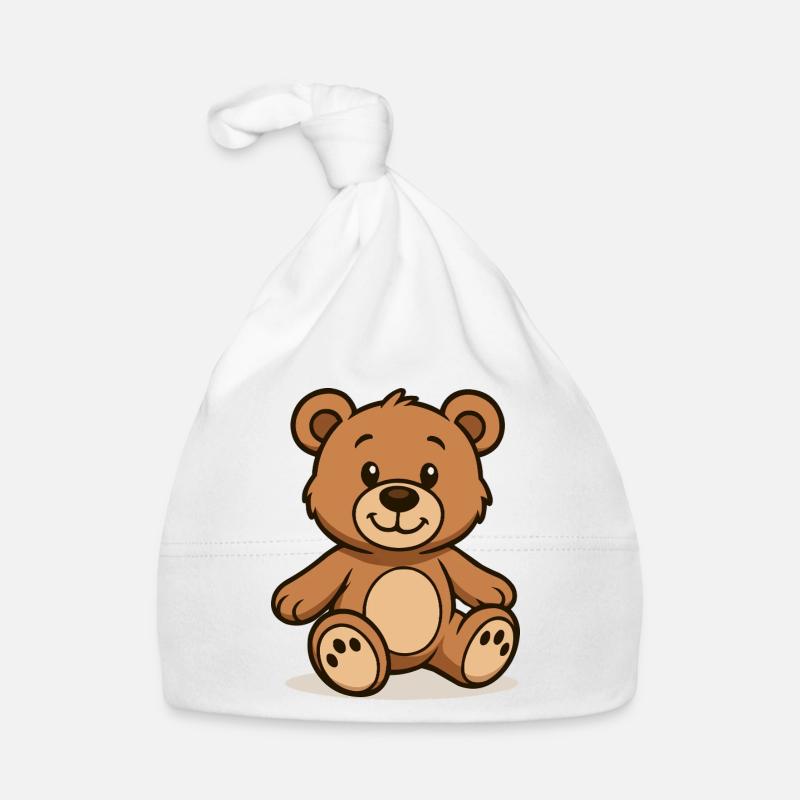 Teddybär Comic - Baby Bio-Mütze - Weiß