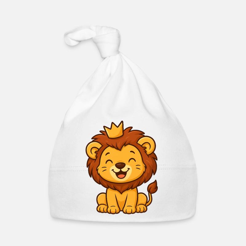 Mignon Roi Lion avec Couronne - Bonnet bio Bébé - blanc