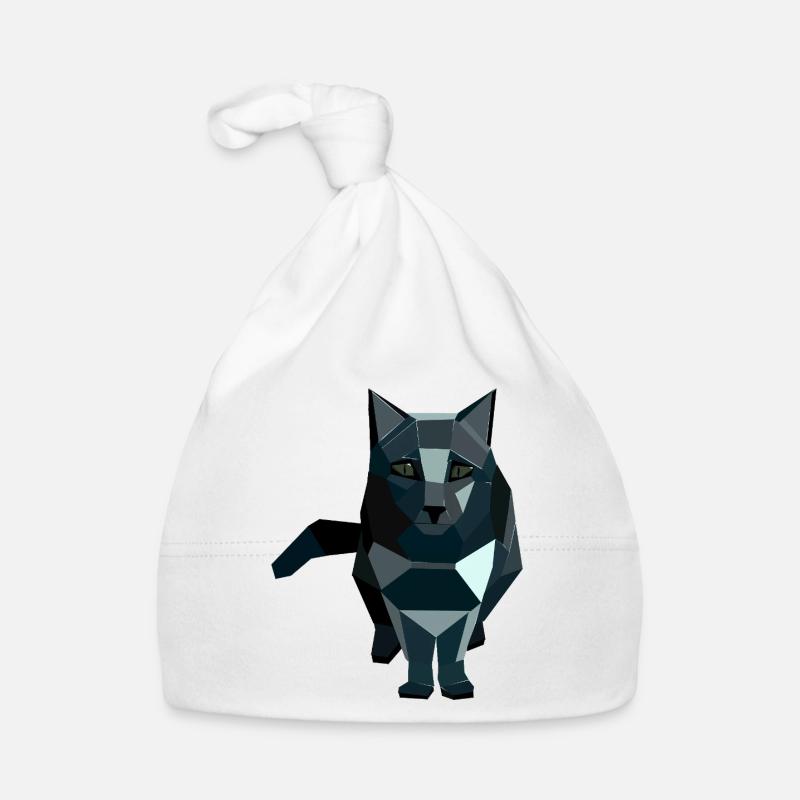 Chat géométrique de style obsidienne - Bonnet bio Bébé - blanc