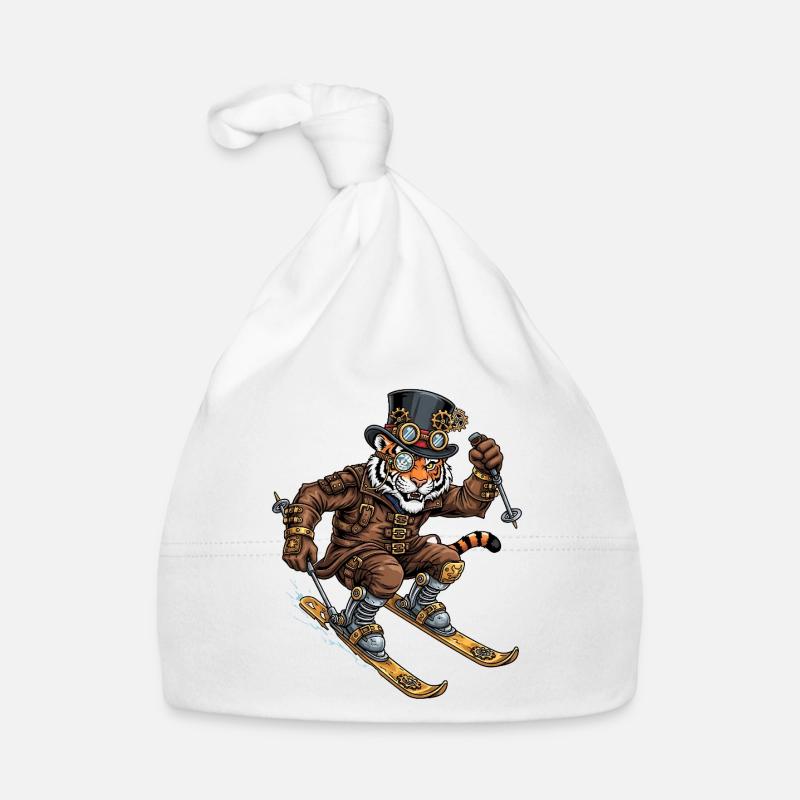 Steampunk Tiger Skier With Top Hat Organic Baby Cap