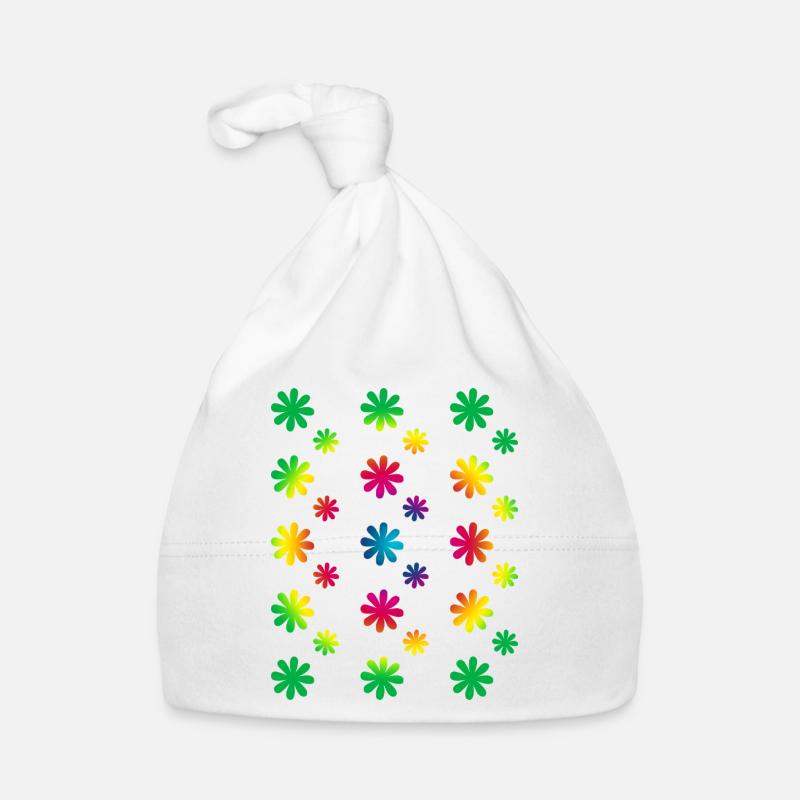 Fleurs colorées - Rétro - Motif de fleurs arc-en-ciel Bonnet bio Bébé