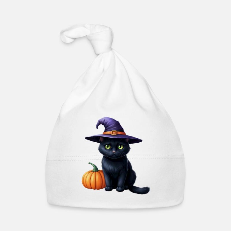Hexenkatze mit Kürbis Baby Bio-Mütze