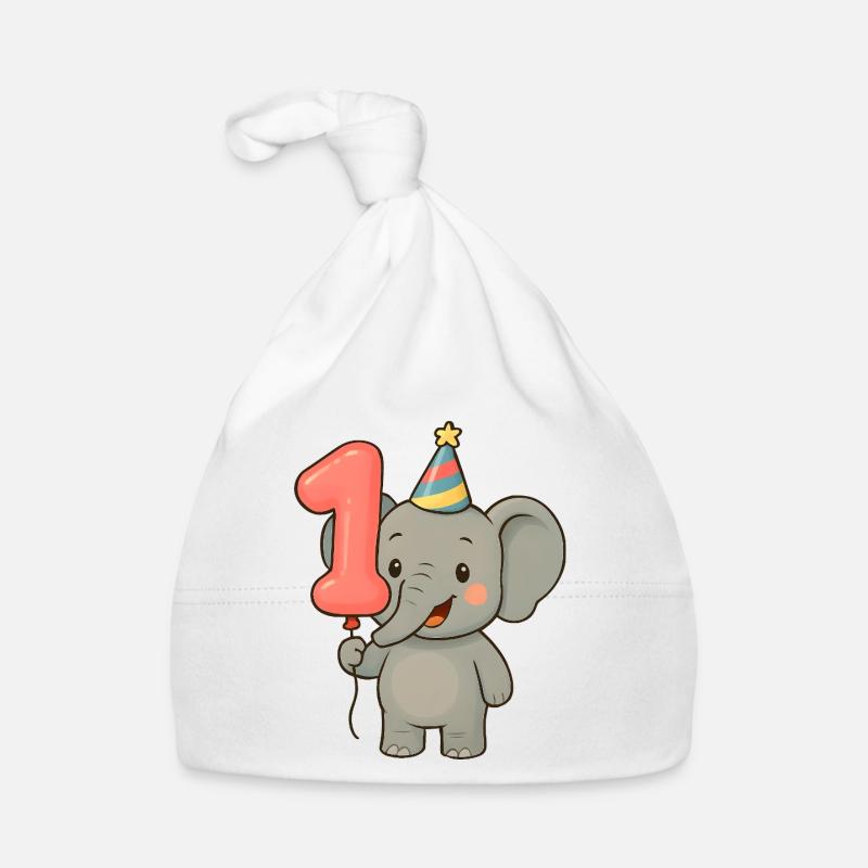Elefant mit Luftballon zum ersten Geburtstag Baby Bio-Mütze