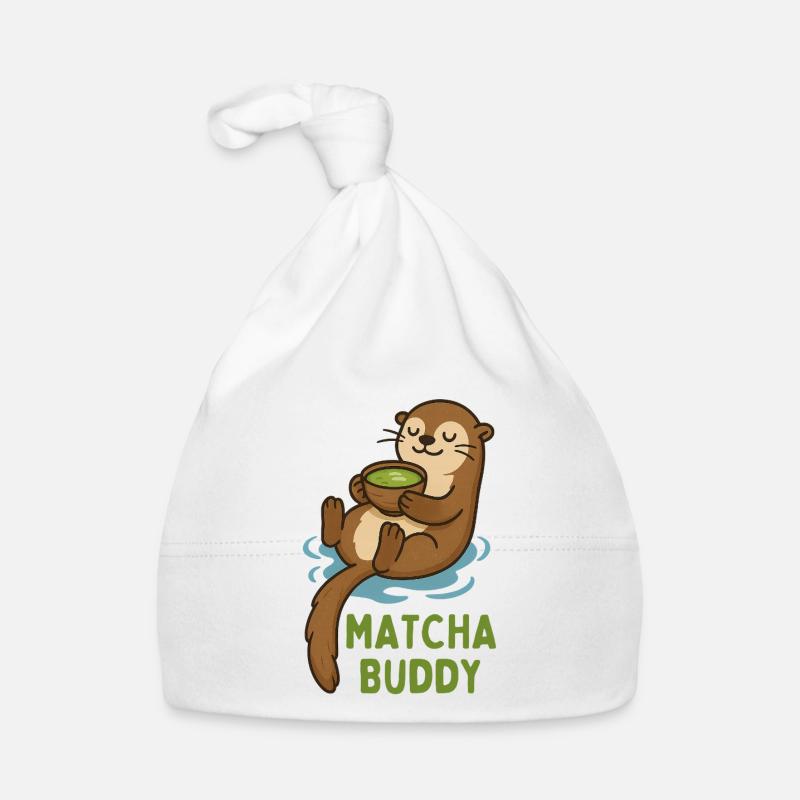 Matcha Buddy Otter Illustration Organic Baby Cap