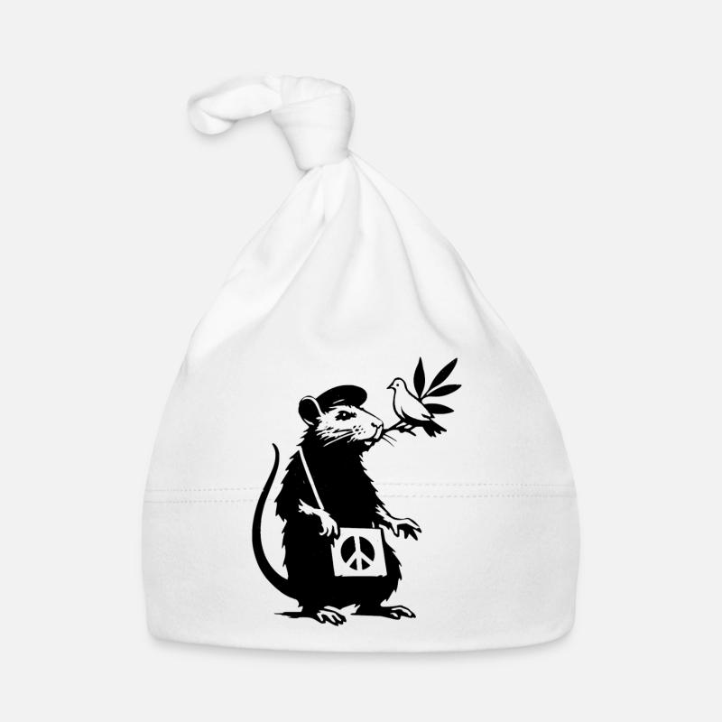 Rat noir et blanc avec symbole de paix de colombe - Bonnet bio Bébé - blanc
