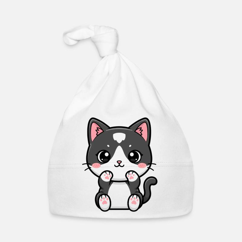 Chat de Kawaii avec des pattes rouges Bonnet bio Bébé