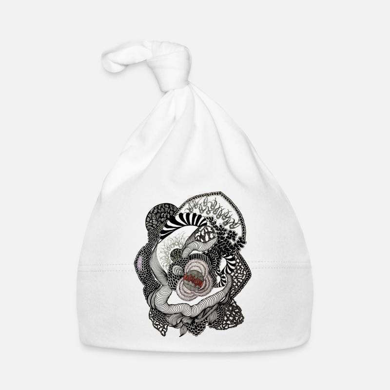 Spirale de Fleurs Noires Blanches - Bonnet bio Bébé - blanc