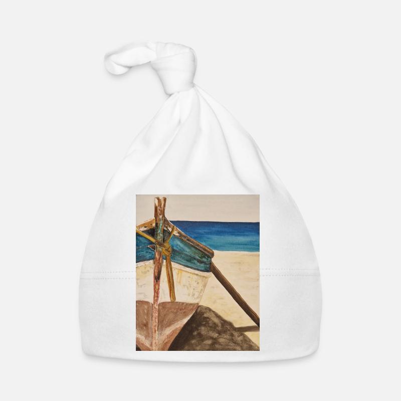 Bateau aquarelle sur la plage Bonnet bio Bébé