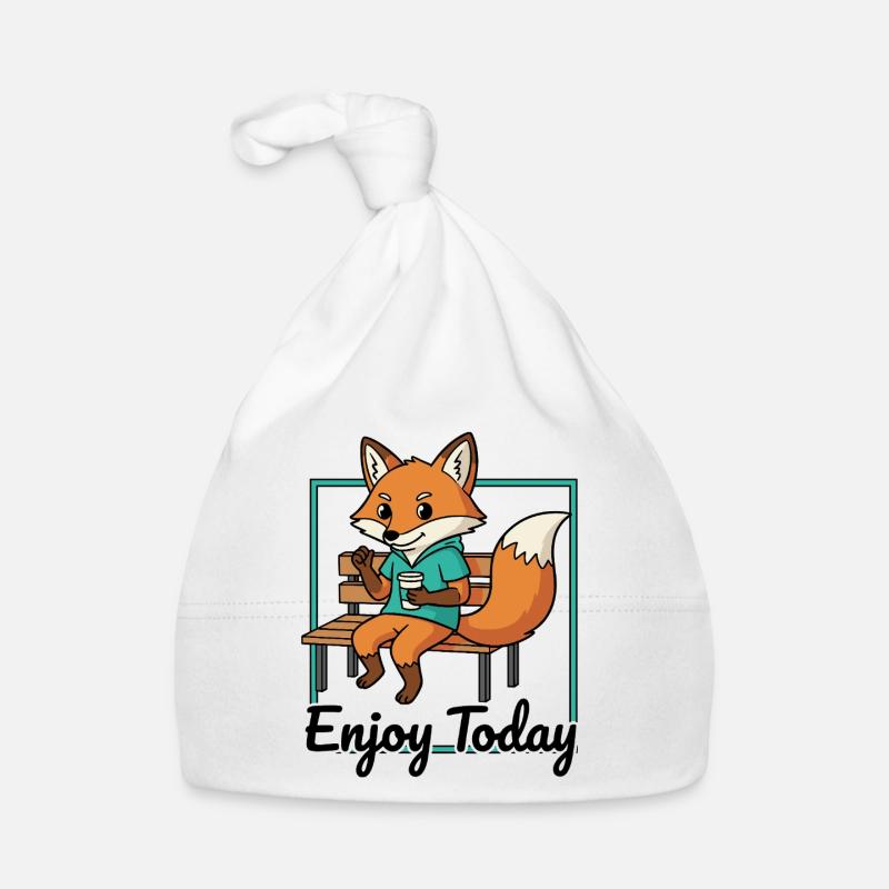 Renard sur le banc avec un sweat à capuche café Bonnet bio Bébé