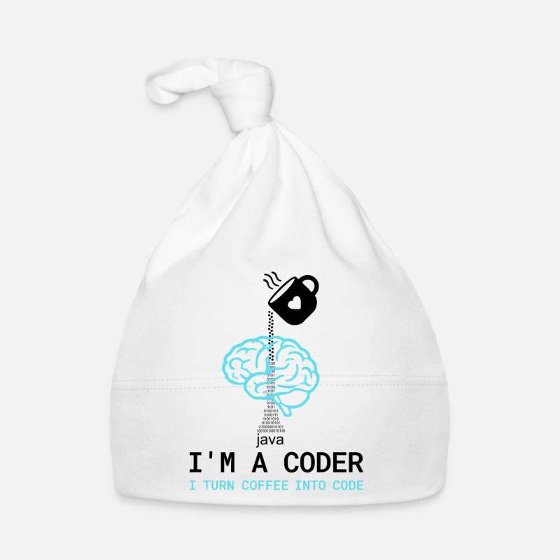 Coder T-Shirt: Coffee into Code – Nerdy Programmie - Organic Baby Cap - white