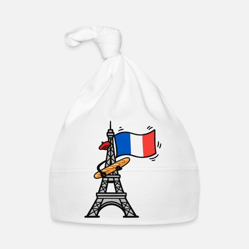 Funny Eiffel Tower French Flag Baguette Organic Baby Cap