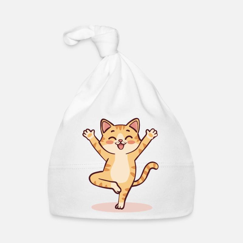 Dessin animé Yoga Cat | Mignonne posture du chat méditant - Bonnet bio Bébé - blanc