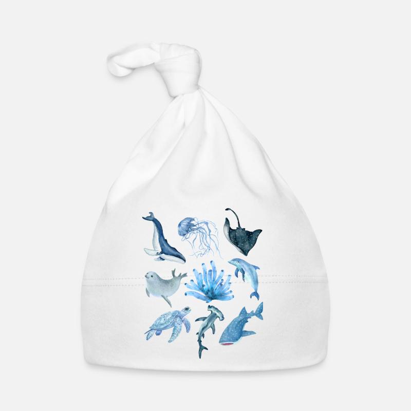 Animaux de l’océan - Bonnet bio Bébé - blanc