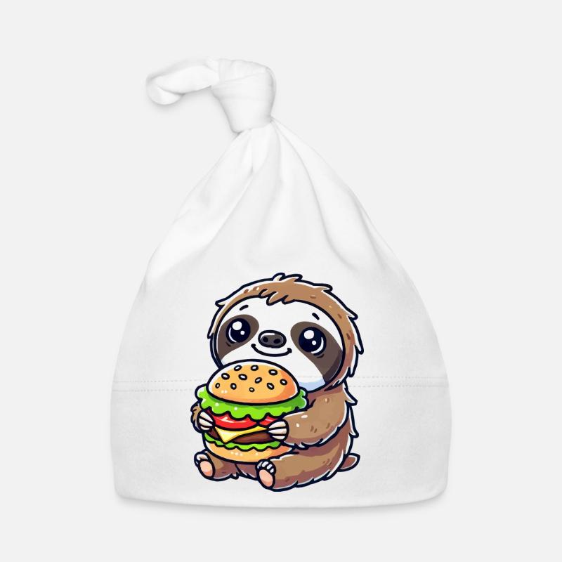 Cute sloth with burger Organic Baby Cap