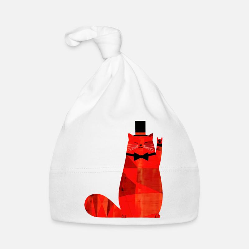 Red cat with bow tie and top hat Organic Baby Cap