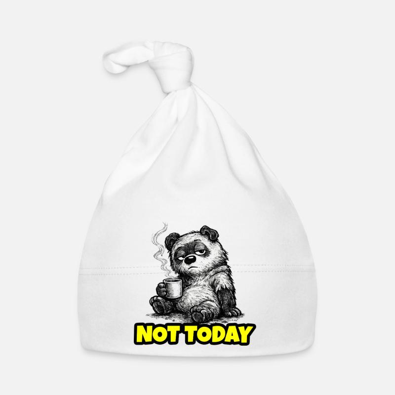 Not Today – Grumpy Bear Coffee (Sketch) - Organic Baby Cap - white