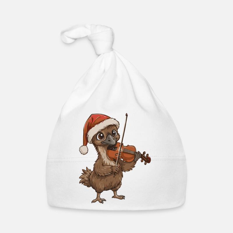 Un oiseau émeu de Noël jouant du violon Bonnet bio Bébé