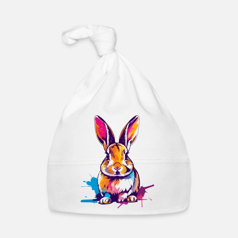 Lapin coloré en aquarelle Éclaboussures de couleur Bonnet bio Bébé