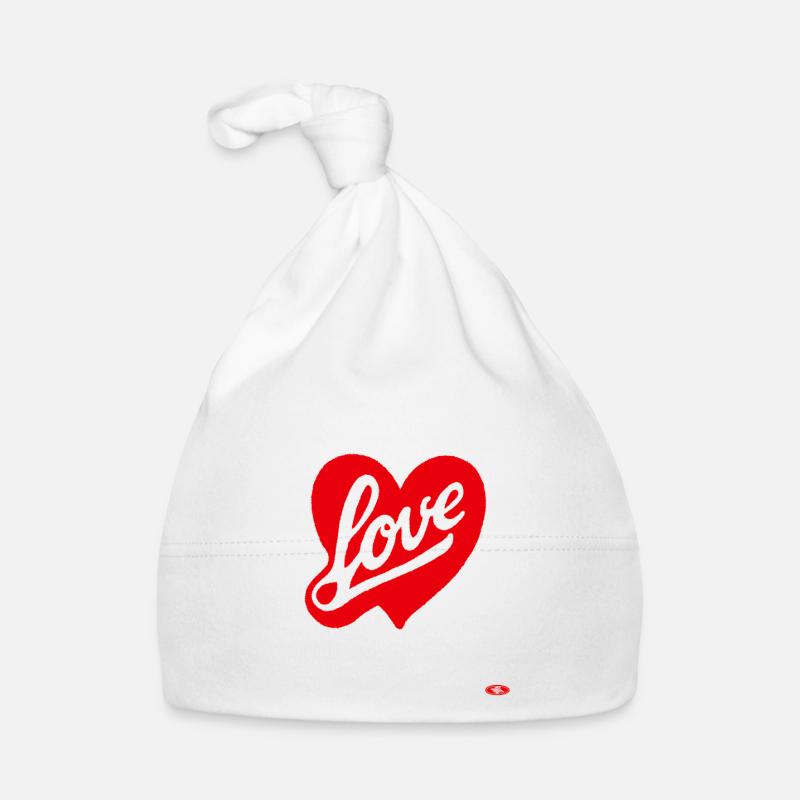 Red Love Heart Script Design Organic Baby Cap
