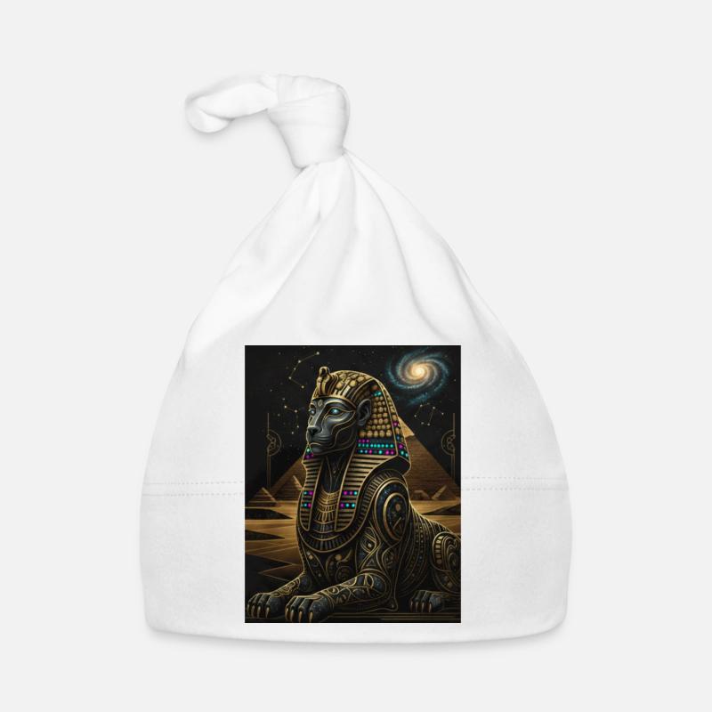Sphinx Cosmique d’Anubis en or - Bonnet bio Bébé - blanc