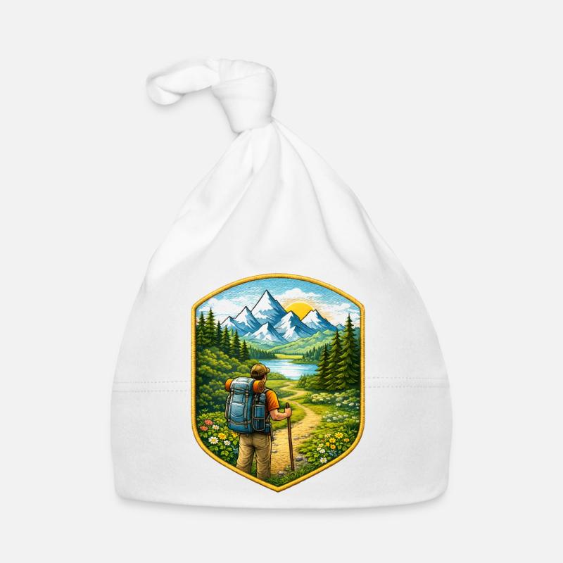 Hiker patch with mountain landscape Organic Baby Cap