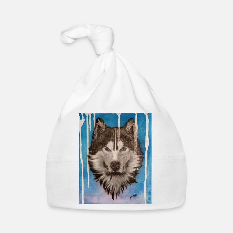 Conception aquarelle Husky Bonnet bio Bébé