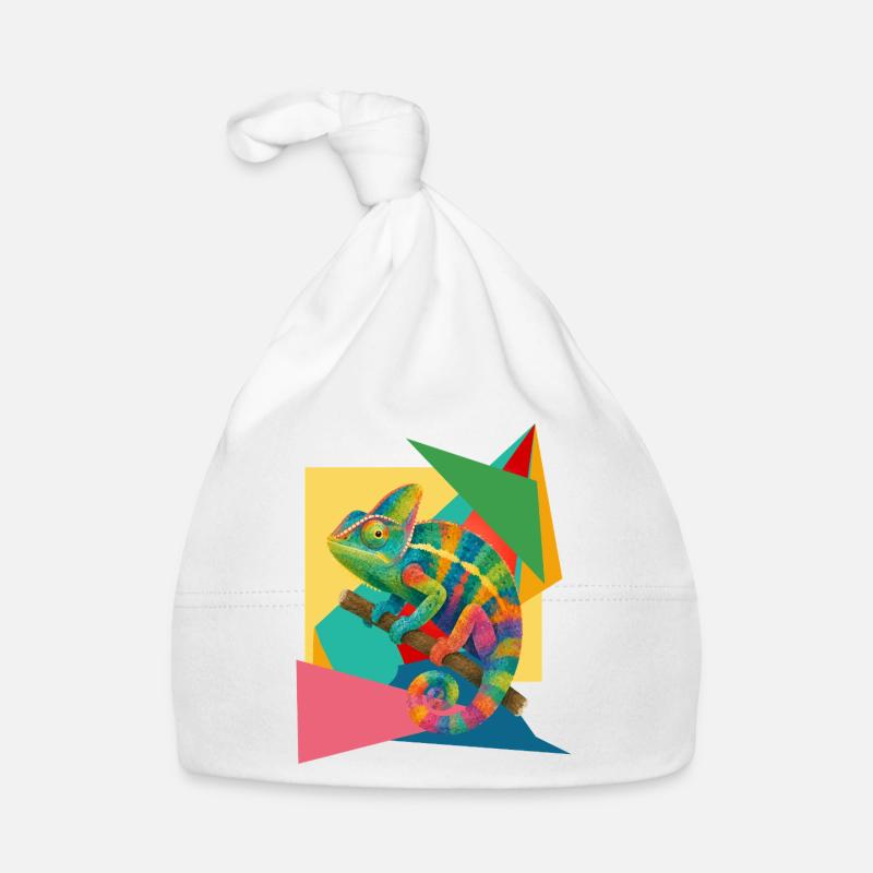 Buntes Chamäleon Geometrie Kunst  Baby Bio-Mütze
