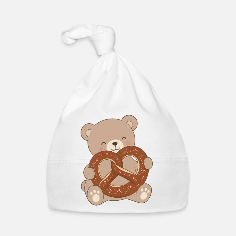 Cute Bear with Pretzel Description Organic Baby Cap