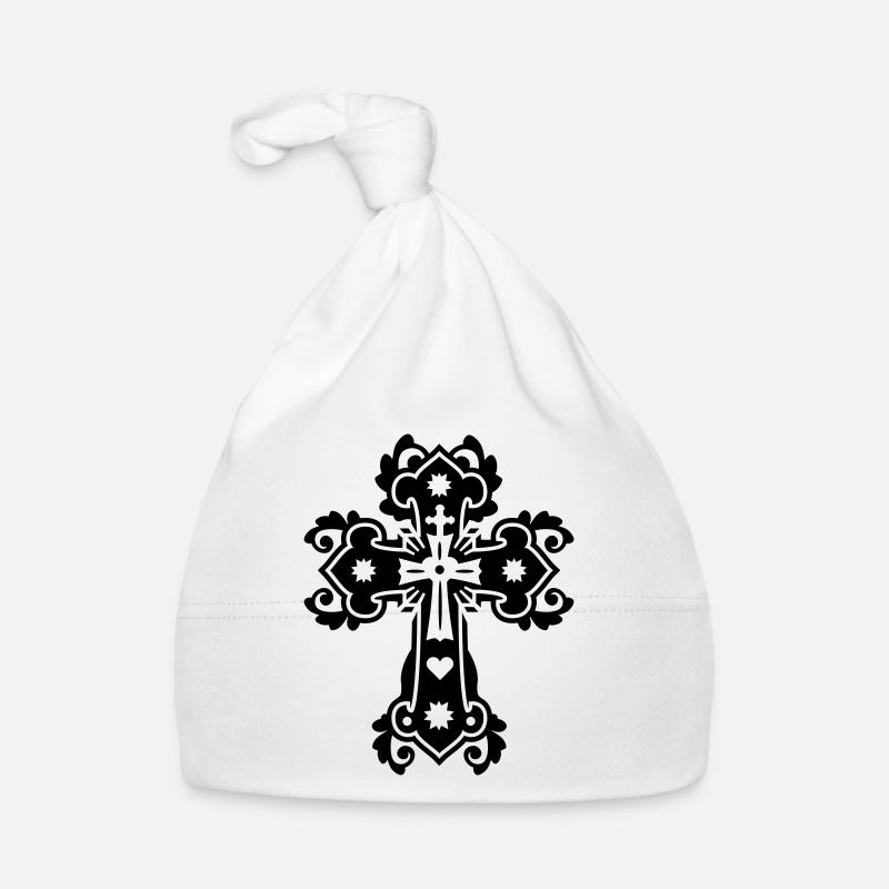 gothique croix religieuse croix - Bonnet bio Bébé - blanc