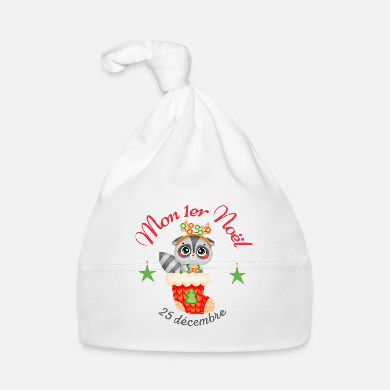 Mon 1er Noël - Raton laveur - Bonnet bio Bébé - blanc
