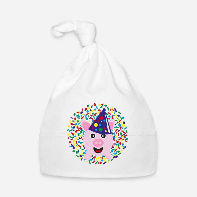 Glücksschwein zu Silvester, Neujahr oder Karneval. Baby Bio-Mütze