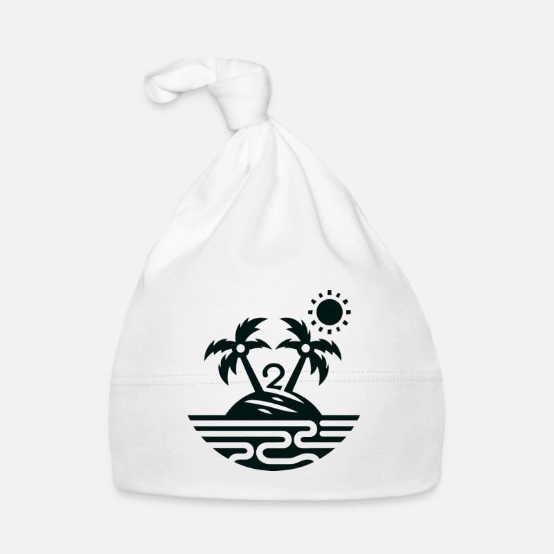 Île avec 2 palmiers - Bonnet bio Bébé - blanc